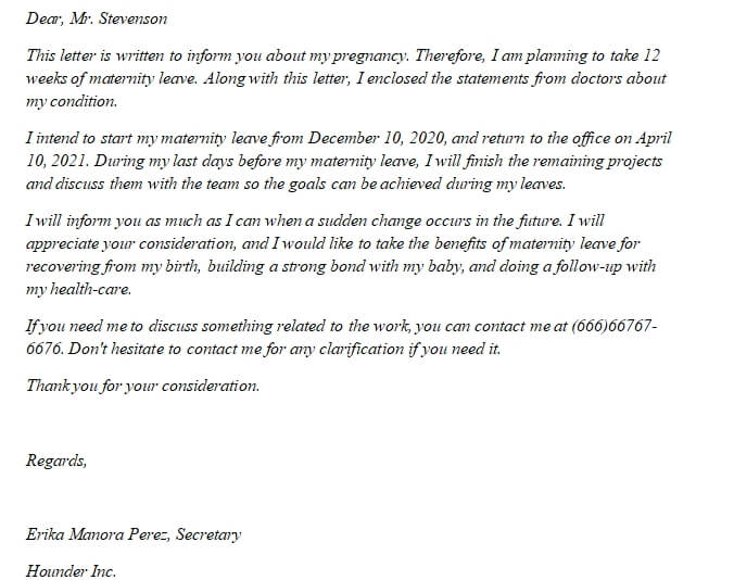 Maternity Leave Letter To Employer And Example Room Surf