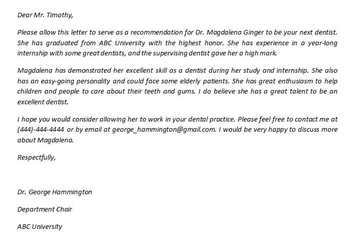 Dentist Recommendation Letter And Its Sample Room 5805