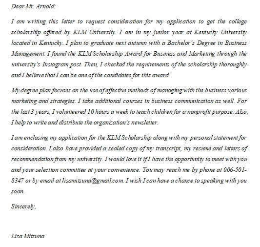 7. Scholarship Application Letter