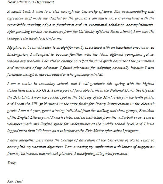 8. College Application Letter