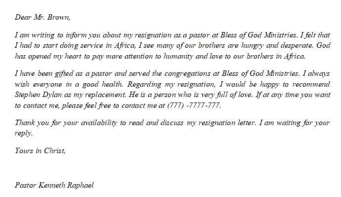 Excellent Pastor Resignation Letter Example | room surf.com