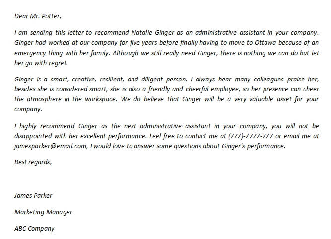 How To Write A Simple Administrative Assistant Recommendation Letter