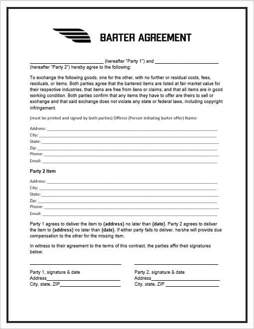 Barter Agreement Template