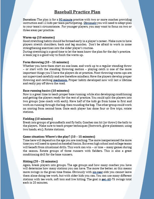 10+ Baseball Practice Plan Template room