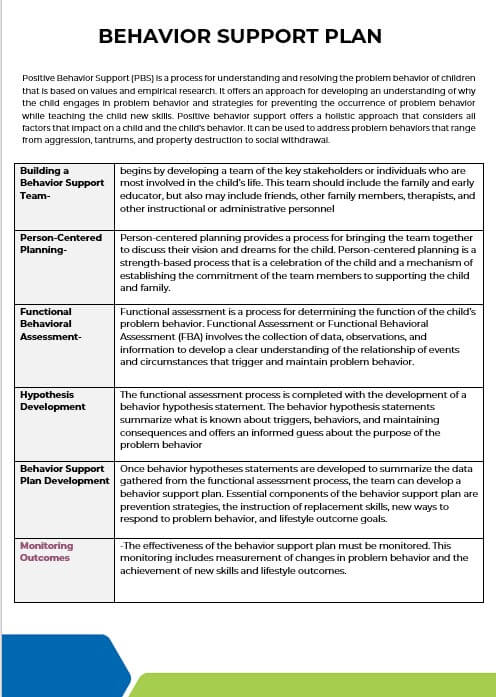 Example Of Behaviour Support Plan Ndis