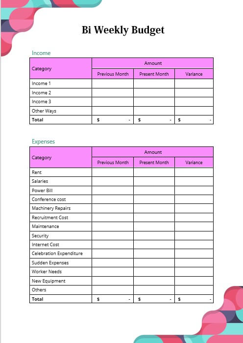 Printable Bi Weekly Budget Template Francesco Printable