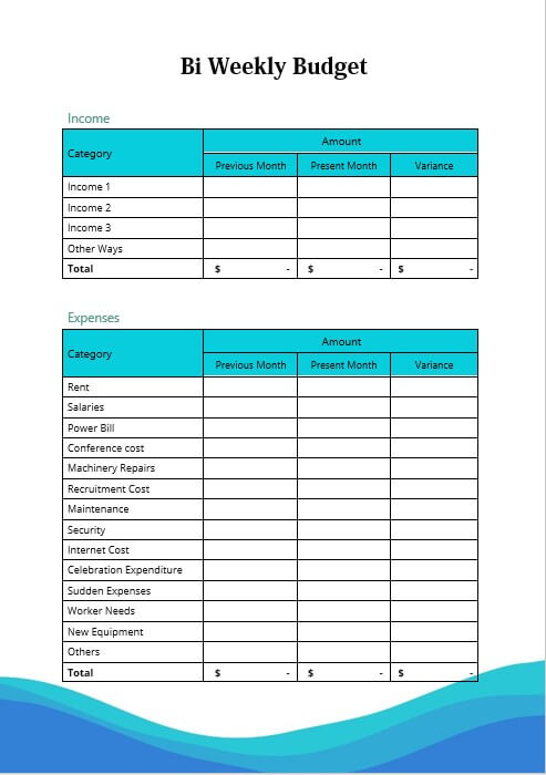Bi Weekly Budget Template Printable Free Printable Worksheet