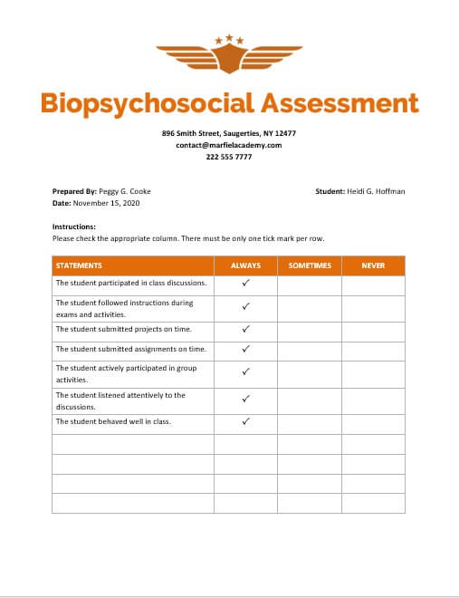 10+ Printable Biopsychosocial Assessment Template | room surf.com