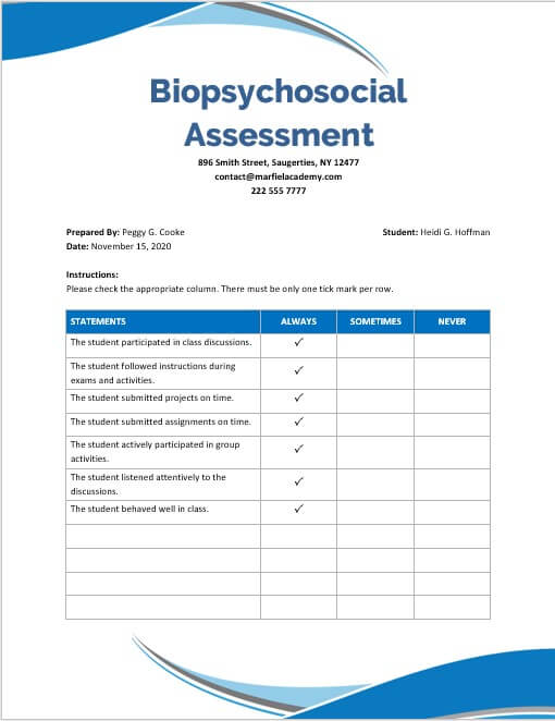 Biopsychosocial Assessment Template Social Work Pdf Download