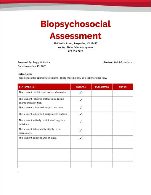 10+ Printable Biopsychosocial Assessment Template room