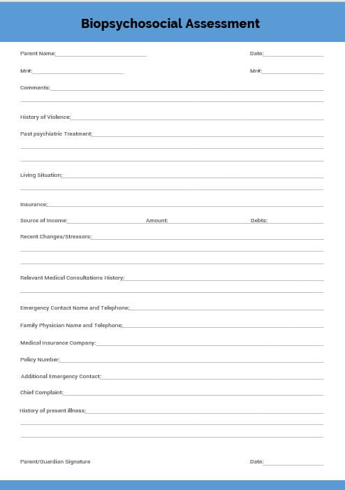 Printable Biopsychosocial Assessment Template Room Surf Com