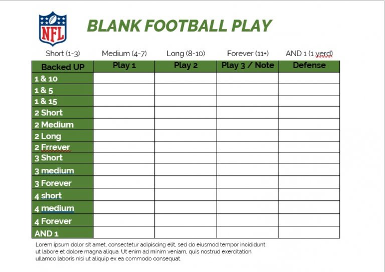 5+ Blank Football Play Sheet Template room