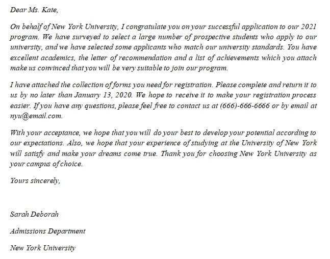 Easy Tips To Write A NYU Acceptance Letter Room Surf