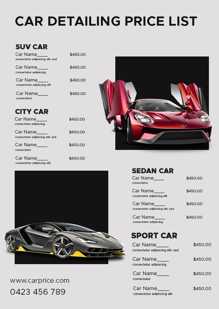 Auto Detailing Price List Template