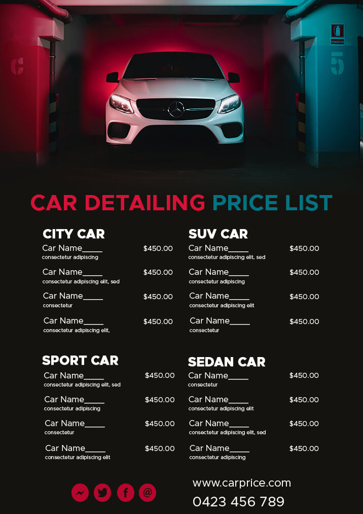 10 Printable Car Detailing Price List Psd Template Free Room Surf
