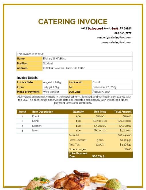 10+ Printable Catering Invoice Template room