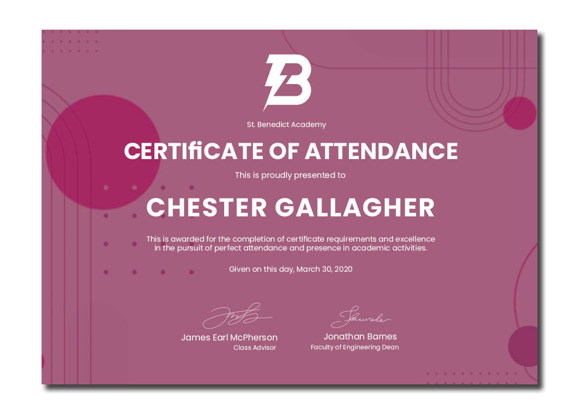 10 Printable Certificate Of Attendance Template Free Psd Room 4627