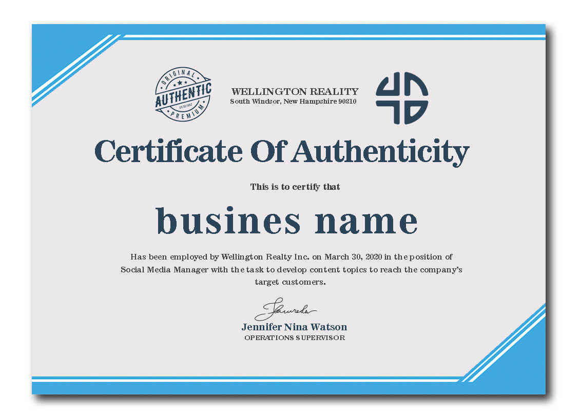22+ Certificate of Authenticity template photoshop  room surf.com Pertaining To Letter Of Authenticity Template