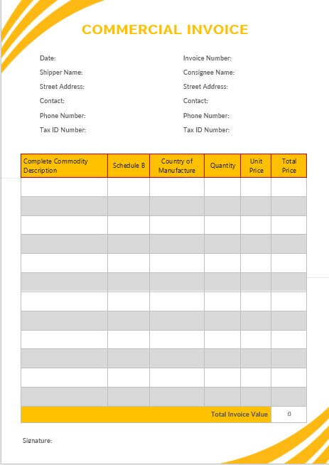 commercial invoice template free word template