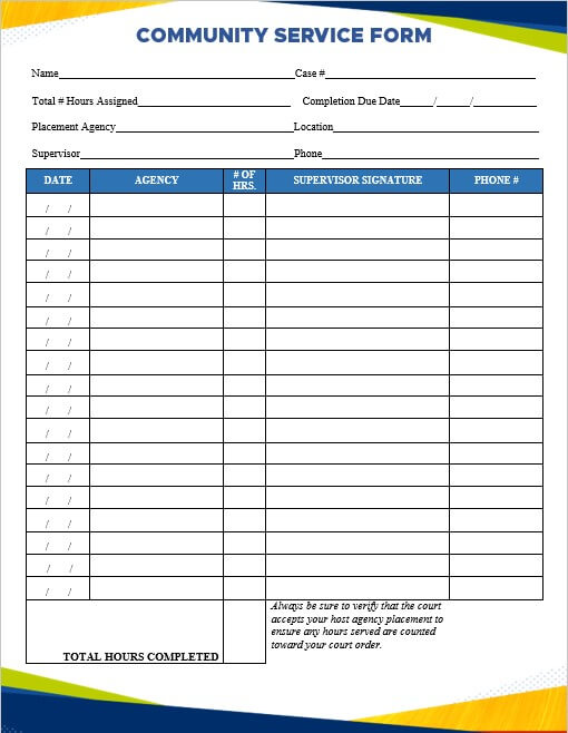 community service form template in word design