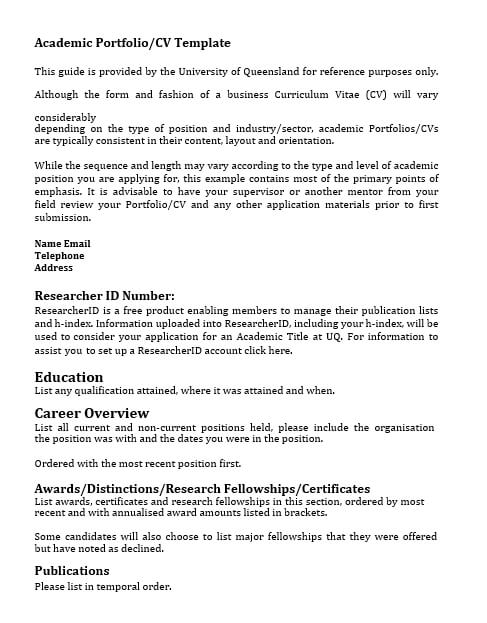 Academic Business CV Template
