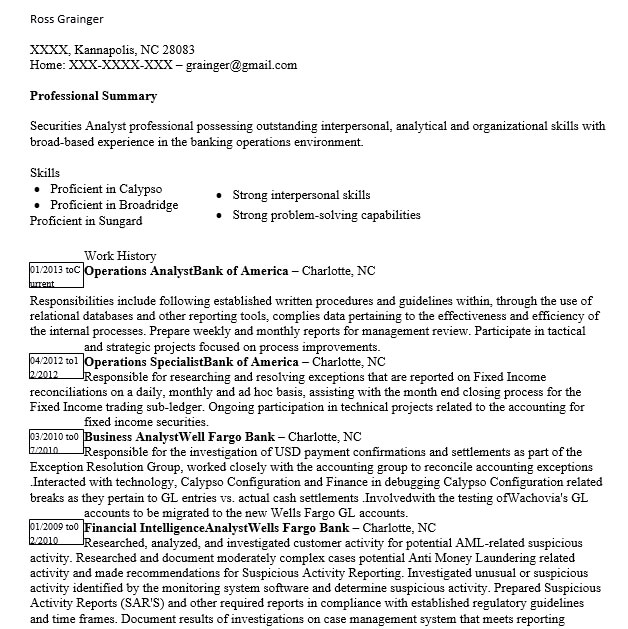 Banking Operations Analyst Resume