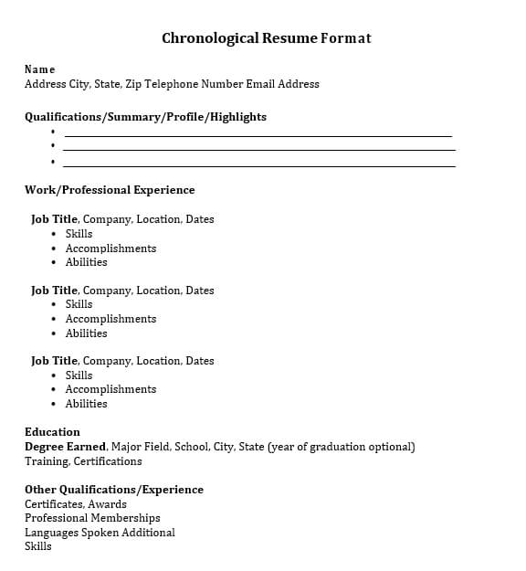 Chronological Resume Work Experience