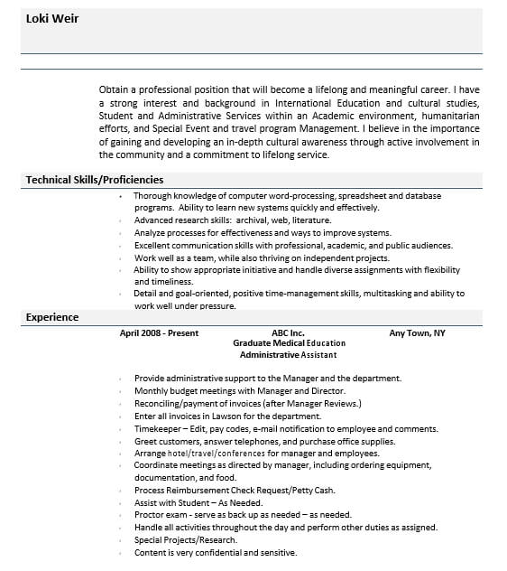 Education Administrative Assistant Sample Resume
