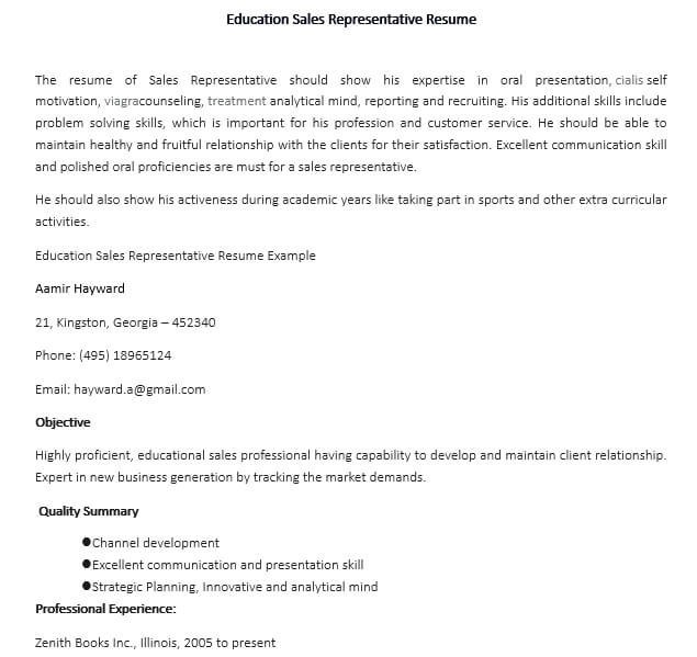Education Sales Representative Resume Template