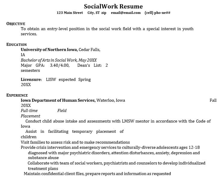 Entry Level Social Work Resume