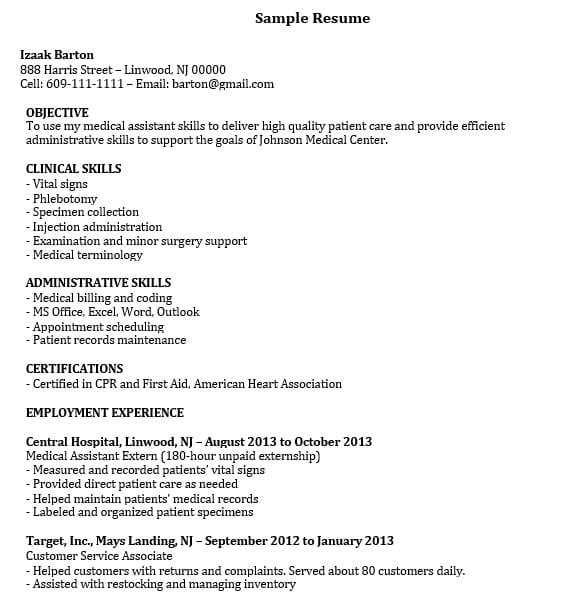 Example Medical Assistant Resume with Externship
