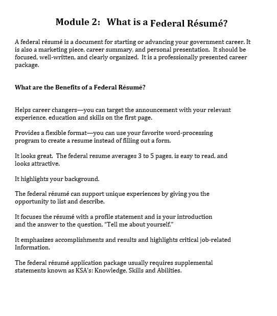Federal Resume Writing PDF Template Download