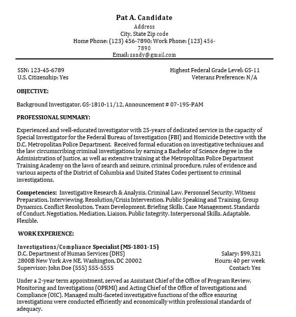 Federal Style Resume PDF Free Download