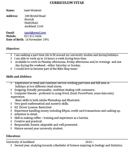 First Part Time Job Resume