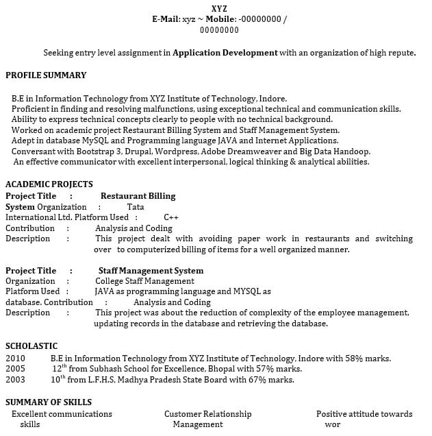 IT Freshers Resume Template