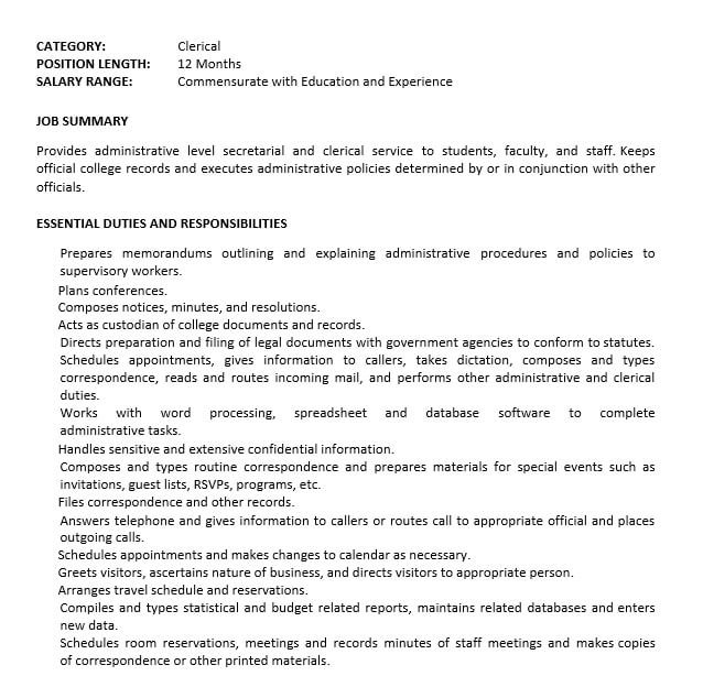 Job Application Resume for Senior Executive Administrative Assistant