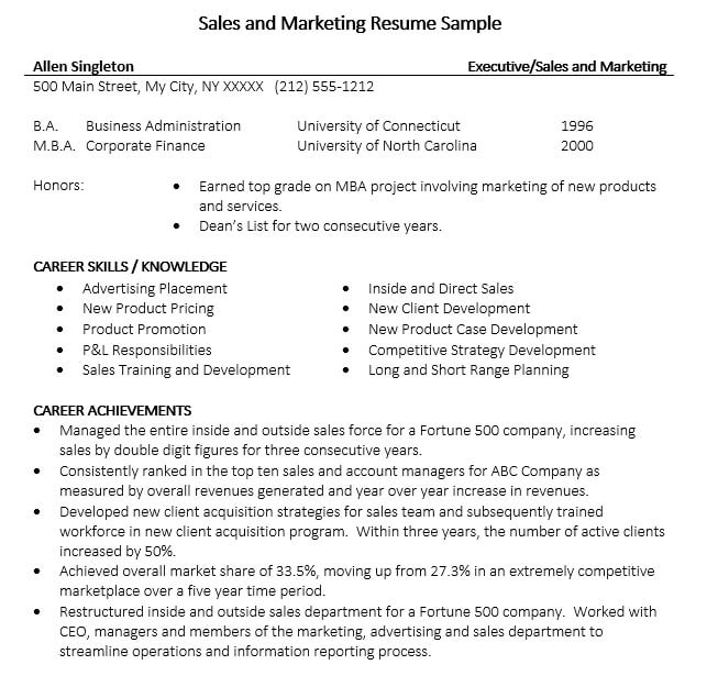 Marketing Executive Resume Example