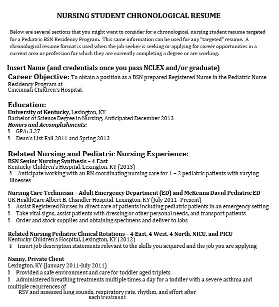 Nursing Student Chronological Resume