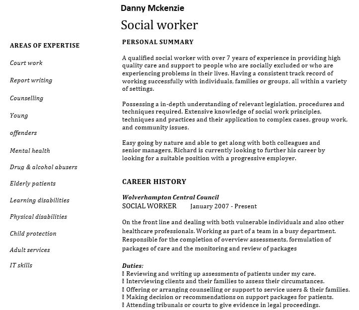 Professional Social Work Resume
