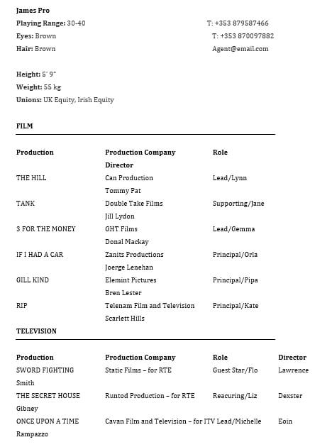 Proffesional Acting Resume