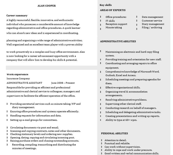 Sample Administrative Assistant Resume PDF Download