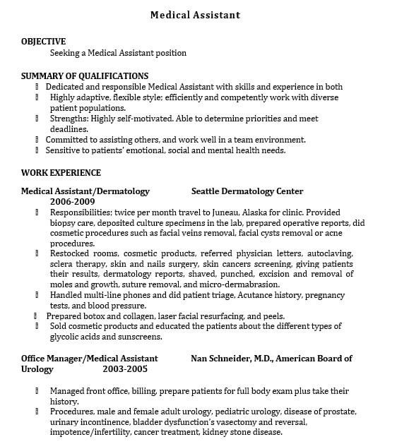 Sample Medical Assistant Resume Objective