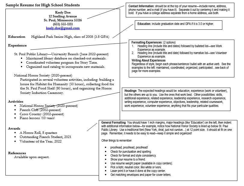 Sample Resume for High School Graduate Student Format