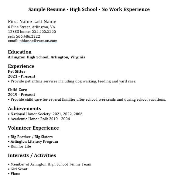 Sample Teenage Resume