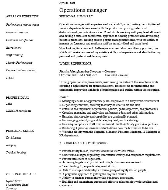 Security Operations Manager Resume Sample