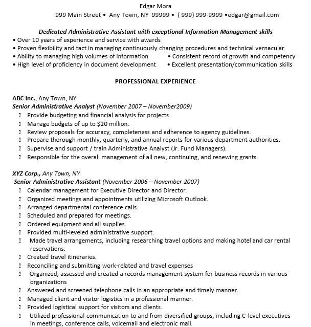 Senior Administrative Assistant Resume Example Download