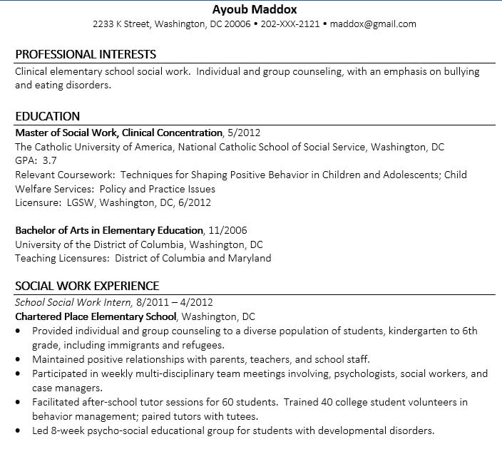 Social Work Resume for Recent Graduate