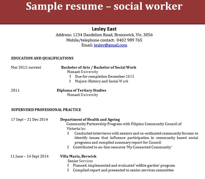 Social Work Student Resume