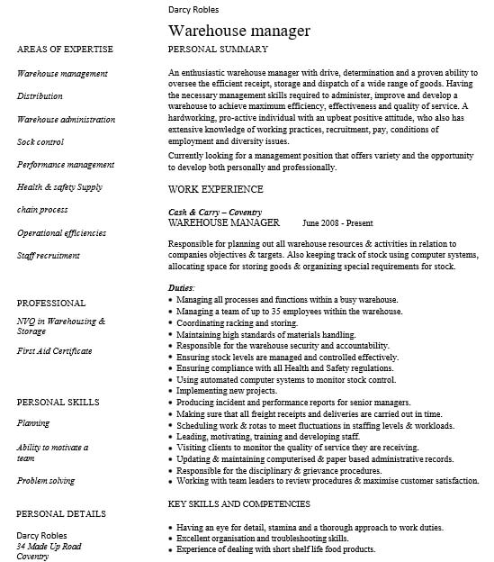 Warehouse Operations Manager Resume