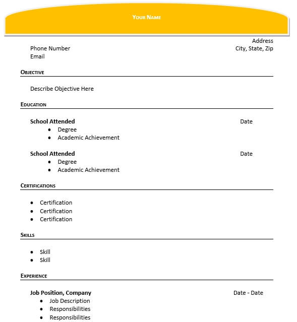 academic resume with header footer